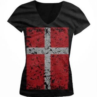 Big Denmark Flag Juniors V Neck T shirt, Faded Oversized