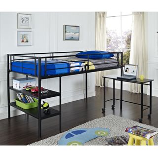 Black Twin Loft Bed with Desk / Shelves