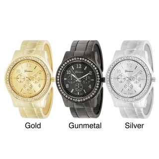Geneva Platinum Womens Rhinestone Decorative Chronograph Cuff Watch