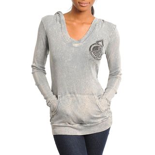 Stanzino Womens Gray Peace Emblem Hooded Sweater