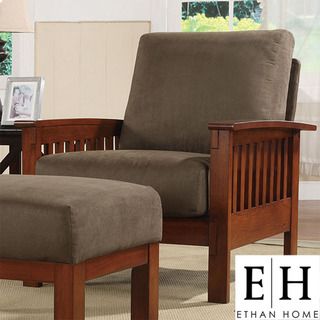 ETHAN HOME Hills Mission Style Oak and Olive Microfiber Accent Chair