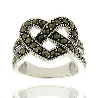 Sterling Silver Marcasite Heart Pretzel Design Ring