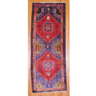 Persian Hand knotted Blue/ Rust Hamadan Wool Rug (42 x 108