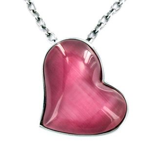 Stainless Steel Pink Cats Eye Heart Pendant Necklace