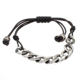 NEXTE Jewelry Silvertone Cuban Chain Leather Bracelet