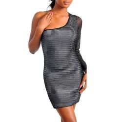 Stanzino Womens Black Sheer Striped One shoulder Dress