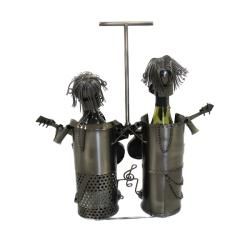Art Deco Guitar Players Double Caddy Wine Bottle Holder