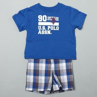 US Polo Toddler Boys Tee and Plaid Shorts Set