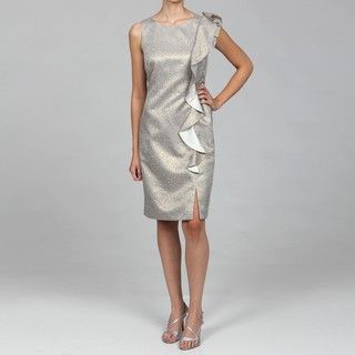 Tahari Womens Grey Side Ruffle Dress