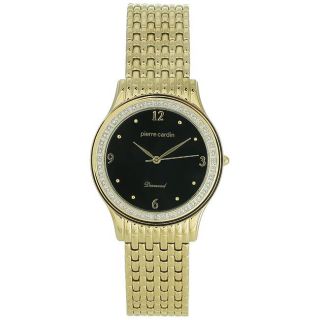 Pierre Cardin Mens Dress Goldtone Stainless Steel Black Dial Watch
