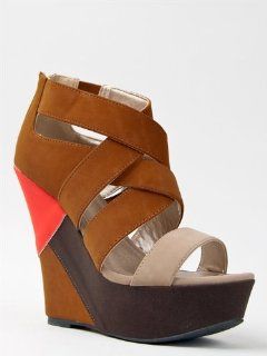 105 Colorblock High Platform Wedge Heel Strappy Sandal ZOOSHOO Shoes