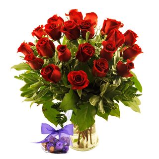 Valentines Day Pre order) Two dozen Assorted Roses with Godiva