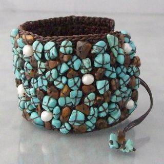Cotton Turquoise/ Pearl/ Tigers Eye Pull Bracelet (3 5 mm) (Thailand