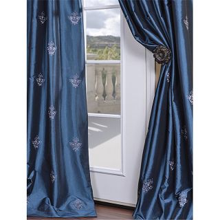 Trophy Azul Embroidered Faux Silk 120 inch Curtain Panel
