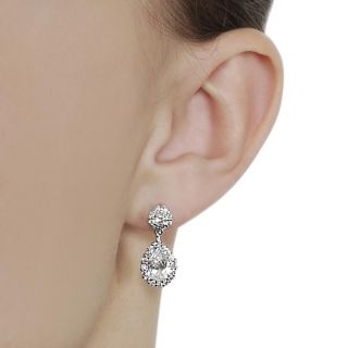 Silvertone Pear cut Cubic Zirconia Dangle Earrings