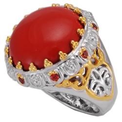 Michael Valitutti Silver Coral and Sapphire Ring