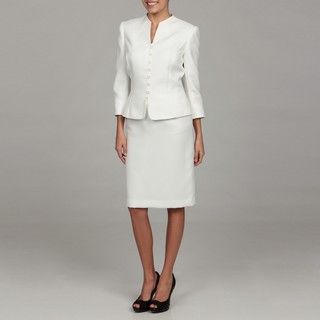 Tahari Womens White Front Button Skirt Suit