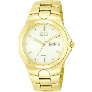 Citizen Mens Eco Drive Corso Stainless Steel Goldtone Day/ Date