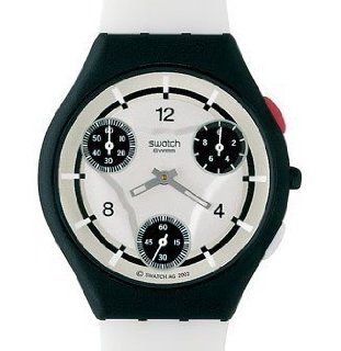Swatch White Rubber Band/white Face Panic Button Unisex Watch Suyb108