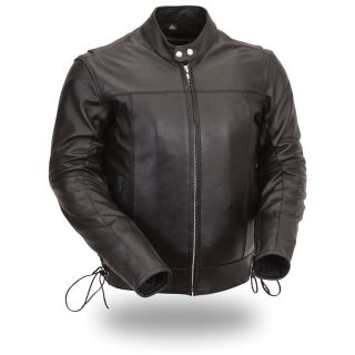 FMC Mens Side Lace Motorcycle Black Leather Jacket