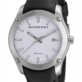 Burberry Mens Herringbone Black Leather Strap Watch