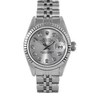 Pre owned Rolex Womens Stainless Steel Fluted Diamond Datejust Watch