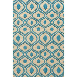 Hand Tufted Modern Waves Teal Polyester Rug (5 x 7)