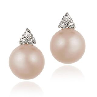 Icz Stonez Sterling Silver Cubic Zirconia Faux Pink Pearl Earrings