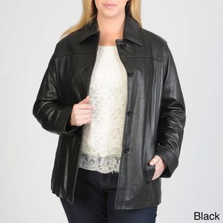 Excelled Womens Plus Size Leather Button Front Stroller Jacket