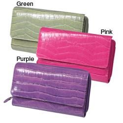 Collection Womens Big Clutch Faux Croc Leather Bi fold Wallet