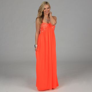 Coral Chunky Rhinestone Bust Long Dress Today $129.99