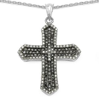 Malaika Sterling Silver 1 1/2ct TDW Black and White Diamond Cross