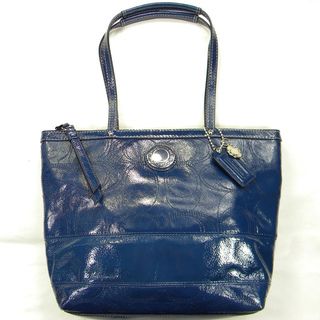 Coach Patent Leather Blue Logo stitched Tote Bag