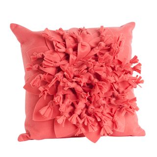Coral Color Flower Design 17 inch Felt Throw Pillow