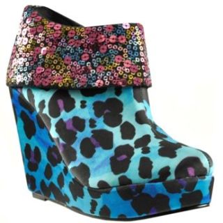 Iron Fist Womens Treasure Box Wedge Bootie Blue 8 Shoes