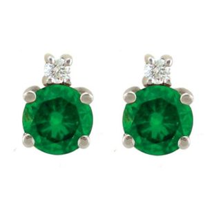 10k Gold May Birthstone Created Emerald and Diamond Stud Earrings