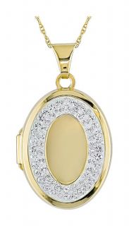 10k Yellow Gold Oval Crystal Locket Necklace