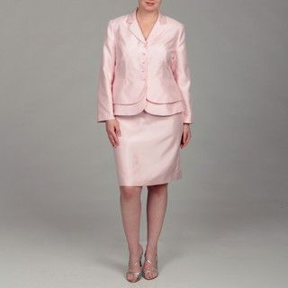 Emily Womens Plus Size Pink Five Button Jacket Skirt Suit