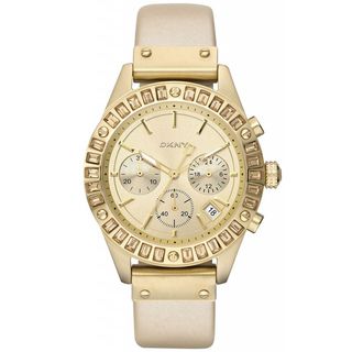 DKNY Womens Beige Calf Skin Gold Dial Quartz Watch