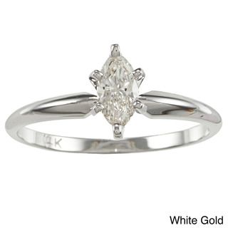 14k Gold 2/5ct TDW Marquise Diamond Solitaire Engagement Ring (I J, I1