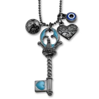 Dark Metal Multi Charm Light Blue Key Necklace