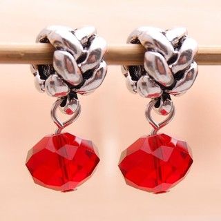 Bleek2Sheek Silverplated Red Crystal Dangle Charm Beads (Set of 2