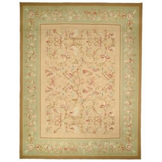 Asian Hand knotted Aubusson Beige Wool Rug (10 x 14)