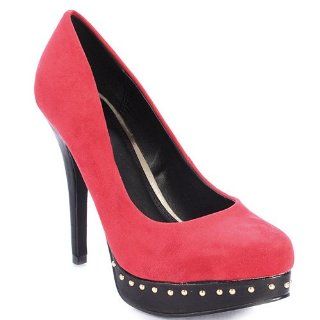 Qupid SYSTEM 125 Womens Studded Pumps (6, Red) Shoes