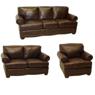 Shoreline Chocolate Italian Leather Sofa, Loveseat and Chair