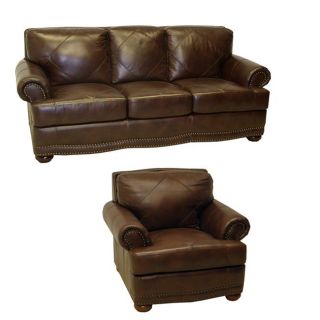 Shoreline Chocolate Italian Leather Sofa and Chair
