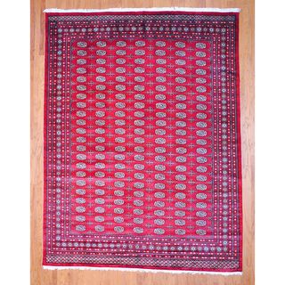 Pakistani Hand knotted Red/ Ivory Bokhara Wool Rug (9 x 12