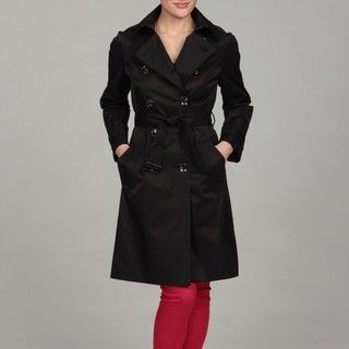 London Fog Womens Black Double Breasted Trench Coat