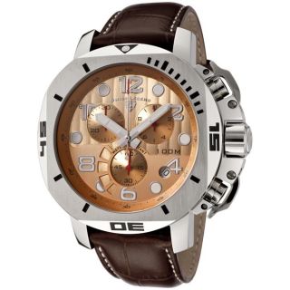Swiss Legend Mens Scubador Rose Dial Brown Leather Chronograph Watch