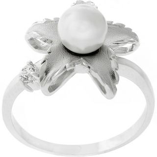 Kate Bissett SterlingSilver White Pearl Flower CZ Accent Ring